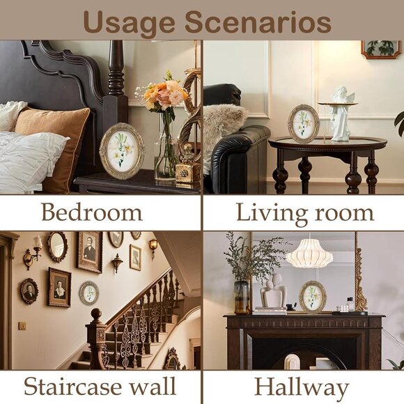 4x6 Oval Bronze Antique Ornate Picture Frames With Embossed Flower Wall Decor - Picture 5 of 9